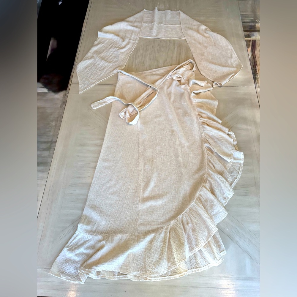 Paralia Mykonos Wrap Skirt & Scarf Top Set – Size Small  in Crudo/Cream - Picture 10 of 14